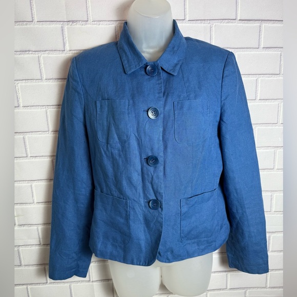 Talbots Irish Linen Blazer Blue 4-Button Lined/size 6 - Picture 2 of 9